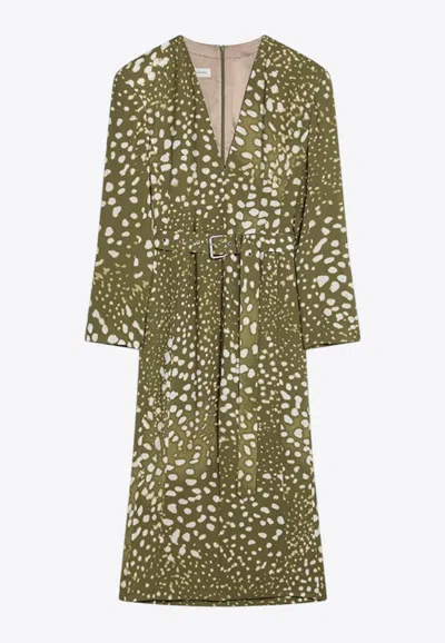 DRIES VAN NOTEN V-NECK BELTED MIDI DRESS