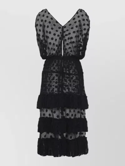 Dries Van Noten V Neck Dotted Sheer Sleeveless Dress In Black
