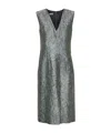 Dries Van Noten Women Green Crushed Viscose Cotton Blend Midi Sheath Dress In Gray