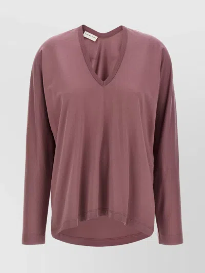 Dries Van Noten V Neck Long Sleeves Relaxed Fit Top In Purple