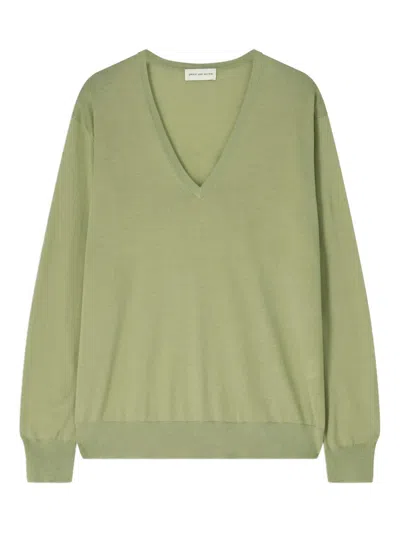 Dries Van Noten V-neck Merino-wool Sweater In Green