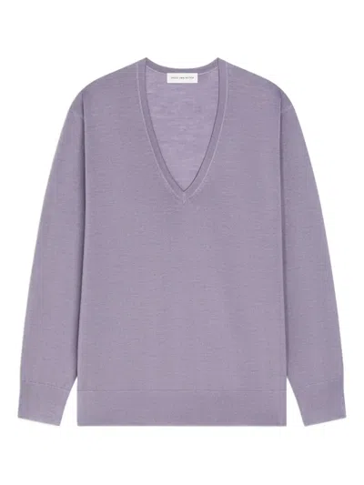 Dries Van Noten V-neck Merino Wool Sweater In Purple