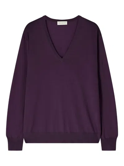 Dries Van Noten V-neck Merino-wool Sweater In Purple