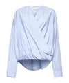 Dries Van Noten Draped V-neck Blouse Buttoned Cuffs In Blue