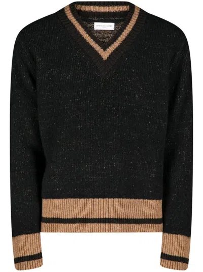 Dries Van Noten V-neck Striped Jumper In Black