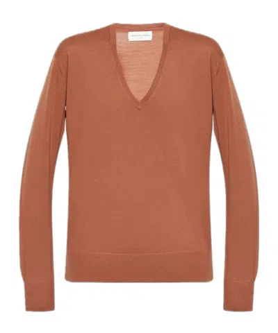 Dries Van Noten V-neck Sweater In Brown