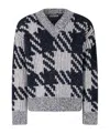 Dries Van Noten Chunky Knit V Neck Sweater With Textured Pattern In White