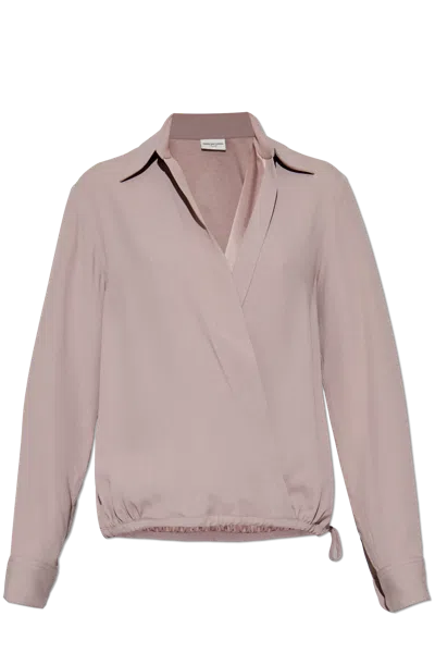 Dries Van Noten Pink Viscose Blend Drawstring Shirt In Neutral
