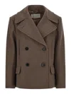 Dries Van Noten Pleated Back Double-breasted Coat With Lapels And Pockets In Brown