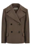 Dries Van Noten Pleated Back Double-breasted Coat With Lapels And Pockets In Gray