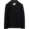 Dries Van Noten Vafel Wool Blend Twill Peacoat In Black