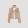 Dries Van Noten Cropped Faux Fur Stand-up Collar Jacket In Beige