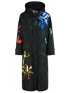 Dries Van Noten Long Floral Pattern Hood Side Pockets Coat In Black