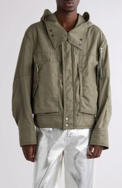 Dries Van Noten Varsen Twill Hooded Bomber Jacket In Khaki