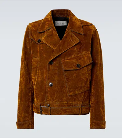 Dries Van Noten Vassel Belted Cotton Biker Jacket In Brown