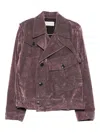 Dries Van Noten Double Breasted Belted Jacket Pockets In Purple
