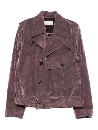 Dries Van Noten Double Breasted Belted Jacket Pockets In Purple