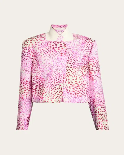 Dries Van Noten Vasti Printed Stand Collar Jacket In Fuchsia