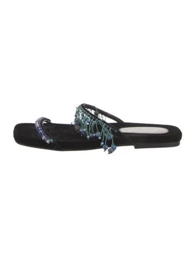 Pre-owned Dries Van Noten Velvet Beaded Accents Slides In Black