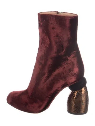 Pre-owned Dries Van Noten Velvet Boots In Burgundy