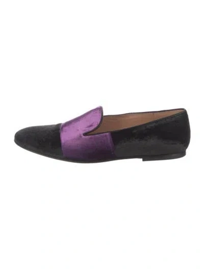 Pre-owned Dries Van Noten Velvet Colorblock Pattern Loafers In Purple