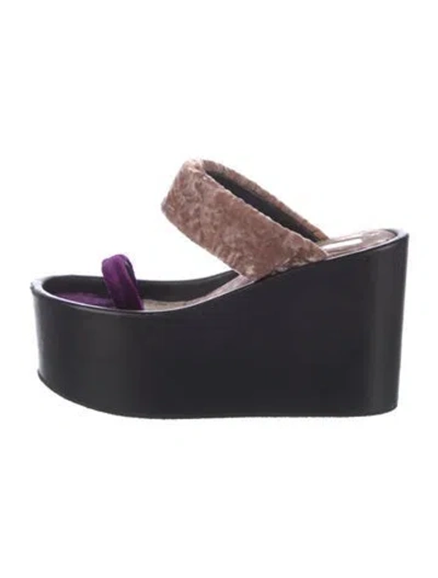 Pre-owned Dries Van Noten Velvet Colorblock Pattern Slides In Black