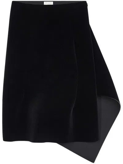 Dries Van Noten Velvet Skirt With Asymmetric Draped Design In Black
