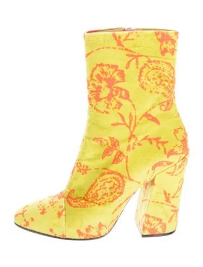 Pre-owned Dries Van Noten Velvet Floral Print Boots In Yellow