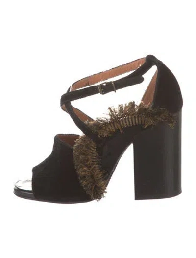 Pre-owned Dries Van Noten Velvet Fringe Trim Accent Gladiator Sandals In Brown