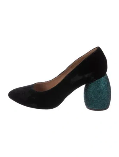 Pre-owned Dries Van Noten Velvet Glitter Accents Pumps In Black
