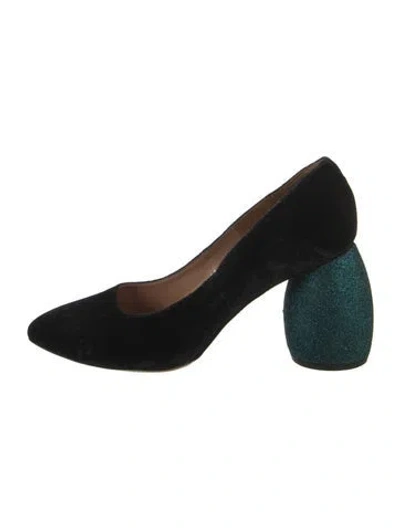 Pre-owned Dries Van Noten Velvet Glitter Accents Pumps In Black