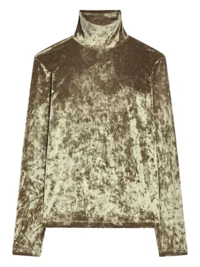 Dries Van Noten Velvet High-neck T-shirt In Green