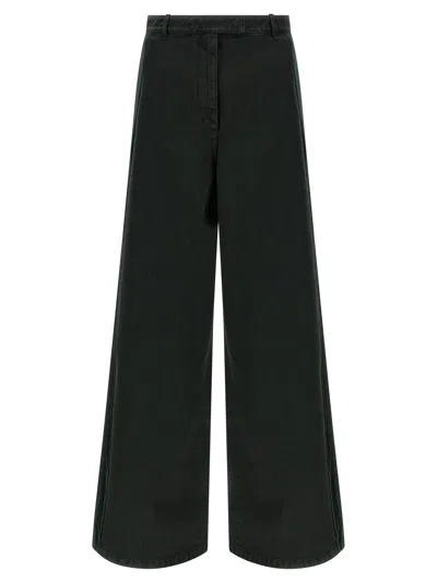 Dries Van Noten Wide Leg Jeans Featuring Velvet Insert And Pockets In Black