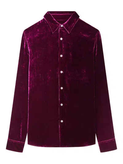 Dries Van Noten Velvet Long-sleeve Shirt In Purple