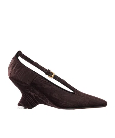 Dries Van Noten Velvet Moiré Wedge Pumps In Brown