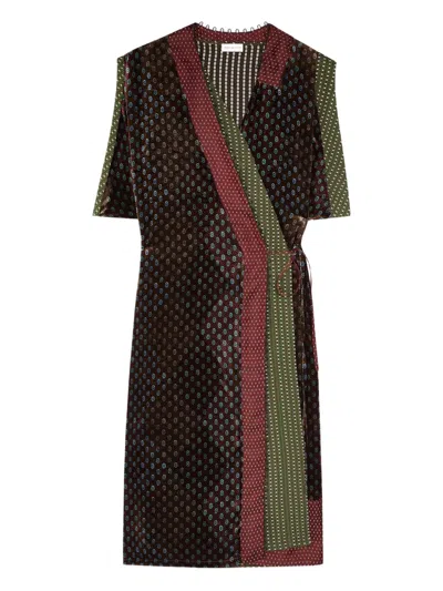 Dries Van Noten Velvet Patterned Wrap Dress In Black