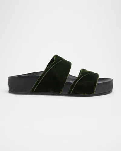 Dries Van Noten Velvet Platform Slide Sandals In Green