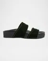Dries Van Noten Velvet Platform Slide Sandals In Green