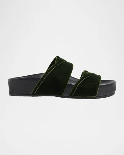 Dries Van Noten Velvet Platform Slide Sandals In Green