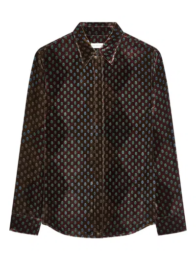 Dries Van Noten Printed Velvet Shirt In Brown