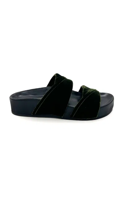 Dries Van Noten Velvet Slide Sandals In Green