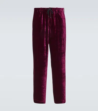 Dries Van Noten Velvet Sweatpants In Burgundy