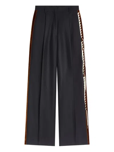 Dries Van Noten Velvet-trim Trousers In Blue