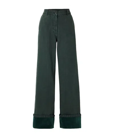Dries Van Noten Velvet-trimmed Mid-rise Wide-leg Jeans In Green
