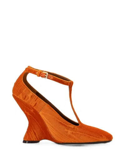 Dries Van Noten Velvet Wedge Pumps In Orange