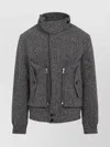 Dries Van Noten Patterned Wool Zip Jacket Front Pockets In Gray