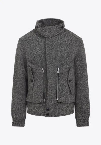 Dries Van Noten Button Detail High Collar Jacket In Gray