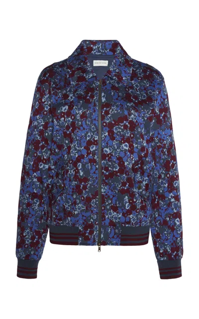 Dries Van Noten Venla Wool-silk Bomber Jacket In Blue