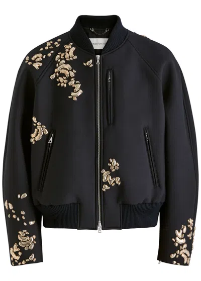 Dries Van Noten Vermont Embellished Wool-blend Bomber Jacket In Dark Blue