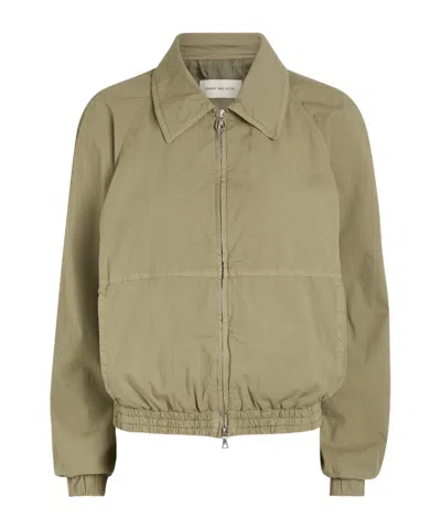 Dries Van Noten Viinnia Cotton-blend Poplin Bomber Jacket In Green